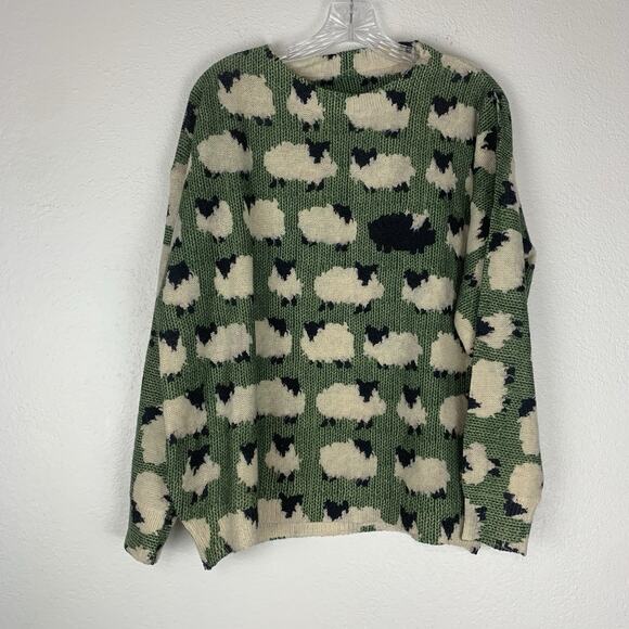 Unbranded Sweaters - Green Pullover Sweater Womens XL Black Sheep Green Novelty Long Sleeve Lamb